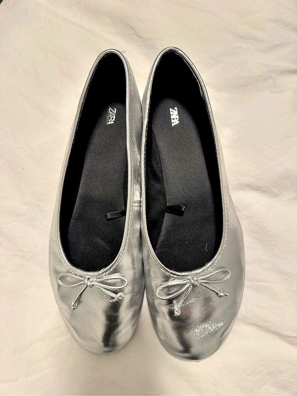 Zara Metallic Leather Ballet Flats Silver EU 39
